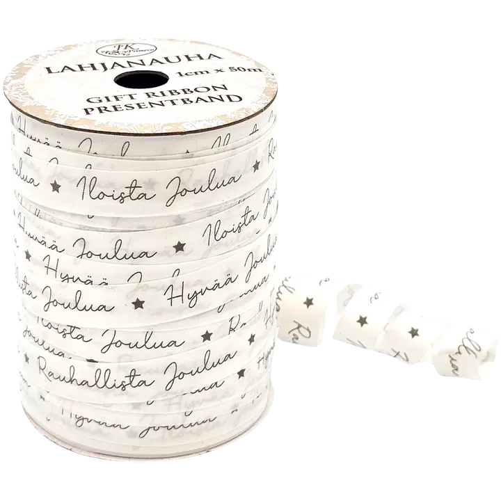 J.K. Primeco Lahjanauha 1cm x 50m Joulutoivotukset harmaa