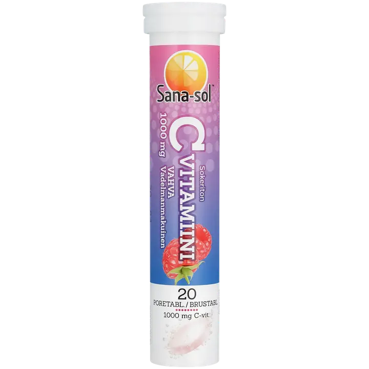 Sana-sol 1000mg C-vitamiini vahva Vadelmanmakuinen 20 poretablettia