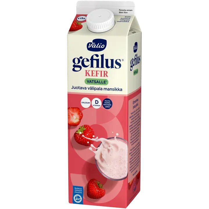 Valio Gefilus® Kefir juotava välipala 1 kg mansikka laktoositon