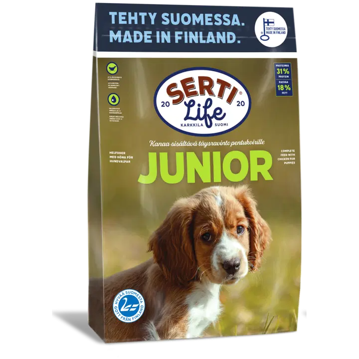 KOTIMAINEN SertiLife Junior, kanaa sisältävä täysravinto pentukoirille 4 kg