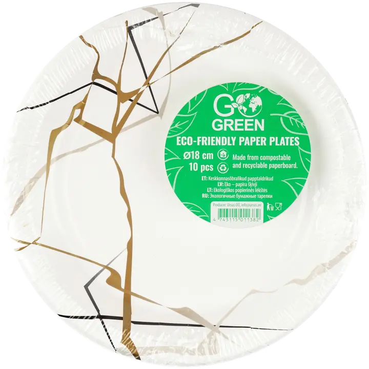 Go Green papptaldrikud Marmor 18cm 10tk