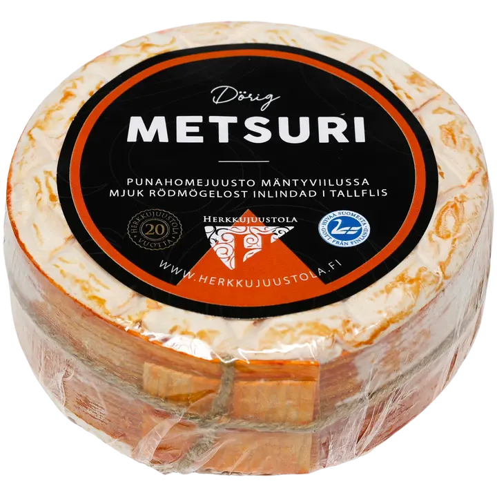 Herkkujuustola Metsuri pehmeä, pinnalta kypsytetty punahomejuusto mäntyviilussa pala noin 300g