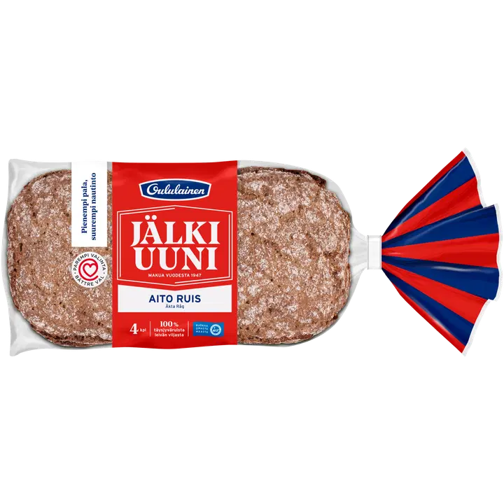 Oululainen Jälkiuuni Aito Ruis 4kpl 240g, täysjyväruisleipä