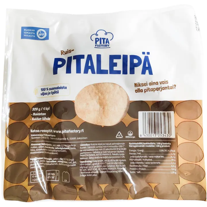 Pita Factory Rukiinen pitaleipä 320g - 4 kpl