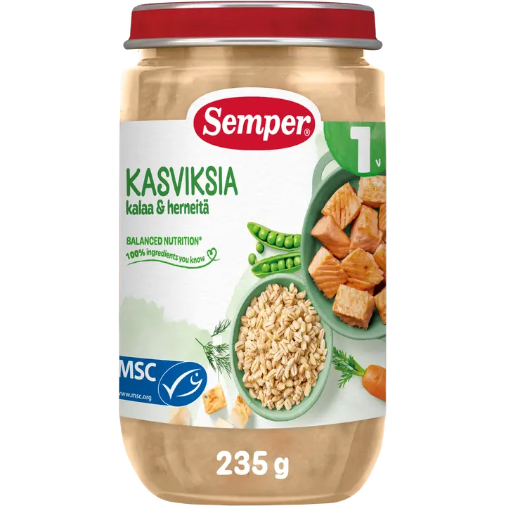 Semper Kasviksia, kalaa & herneitä 1v lastenateria 235g