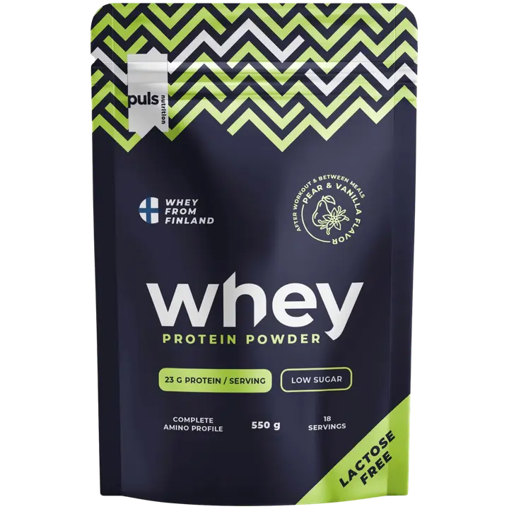 PULS WHEY Proteiinijuomajauhe kausimaku Päärynä & Vanilja 550g