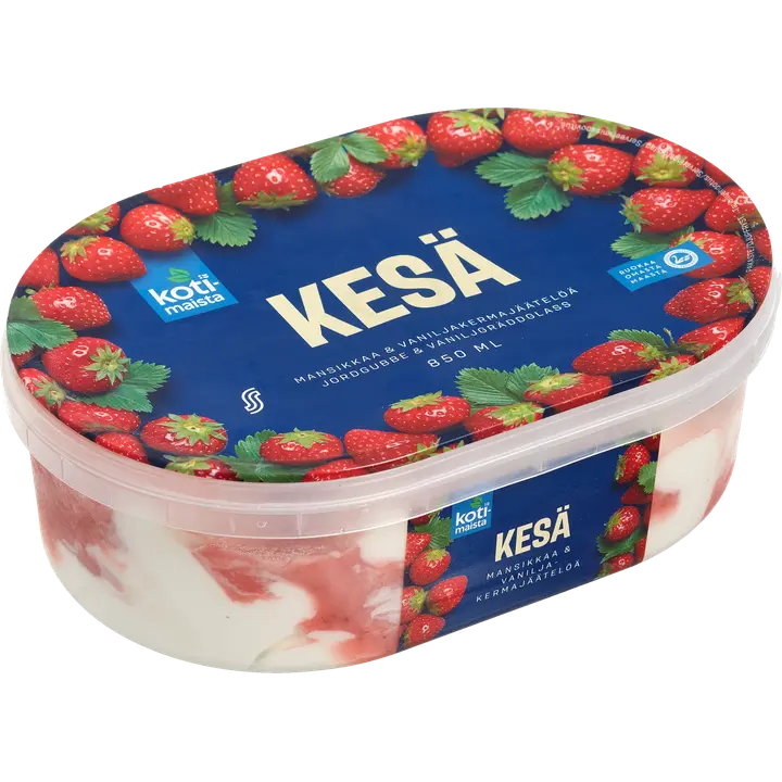Kotimaista Kesä mansikkaa & vaniljakermajäätelöä 850 ml