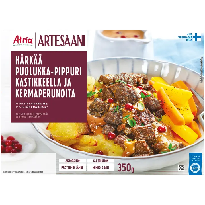 Atria Artesaani Härkää Puolukka-Pippurikastikkeella ja Kermaperunoita 350g