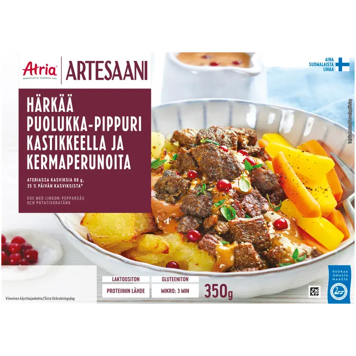Atria Artesaani Härkää Puolukka-Pippurikastikkeella ja Kermaperunoita 350g