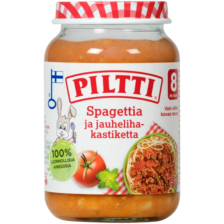 PILTTI 190g Spagettia ja jauhelihakastiketta lastenateria 8kk