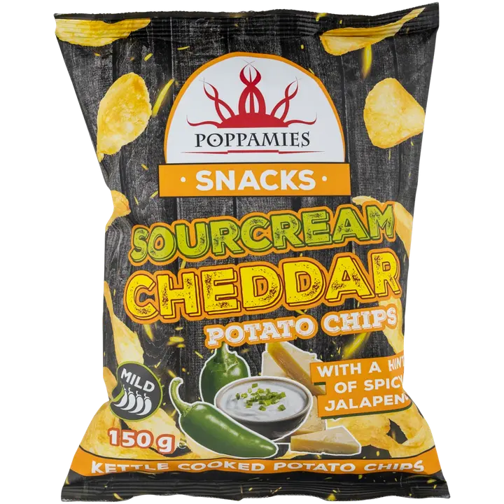 Poppamies Snacks Sourcream Cheddar Potato Chips perunalastut 150g