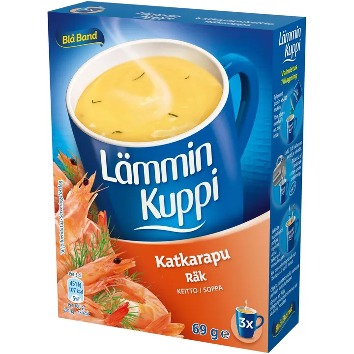 Blå Band Lämmin Kuppi vähälaktoosinen Katkarapukeitto 3x23g