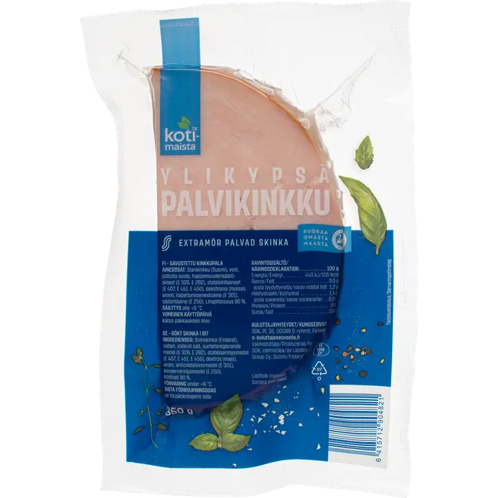 Kotimaista ylikypsä palvikinkku pala 350 g