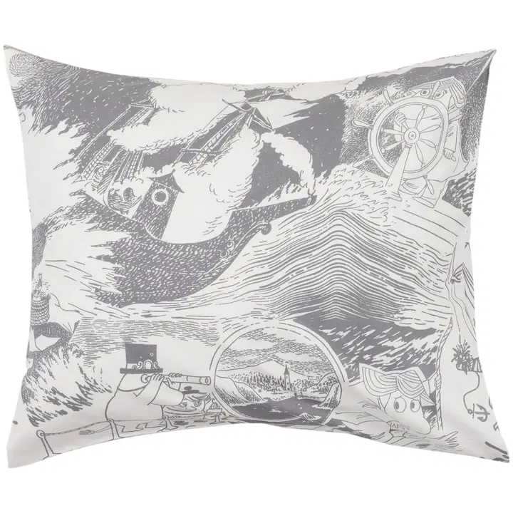 Moomin Arabia Muumi tyynyliina 50x60cm Purjehdus harmaa GOTS
