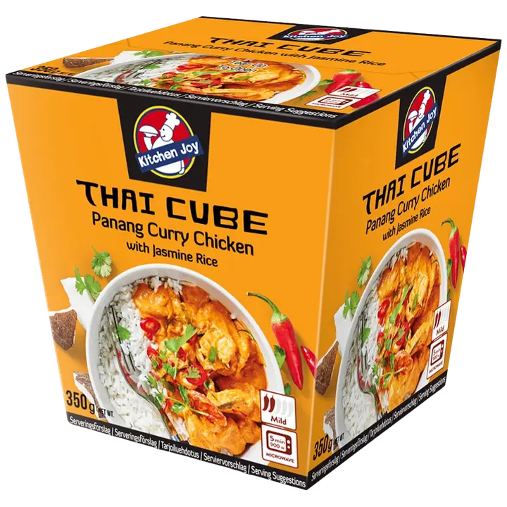 350g Kitchen Joy Thai-Cube Panang curry -kanaa ja jasmiiniriisiä, pakasteateria