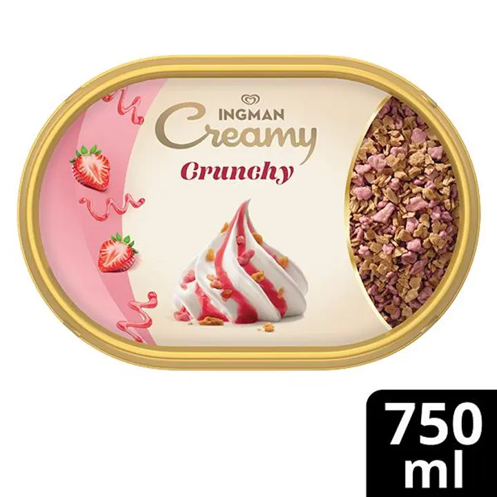 Ingman Creamy Crunchy Mansikka Jäätelö 750ml/373g