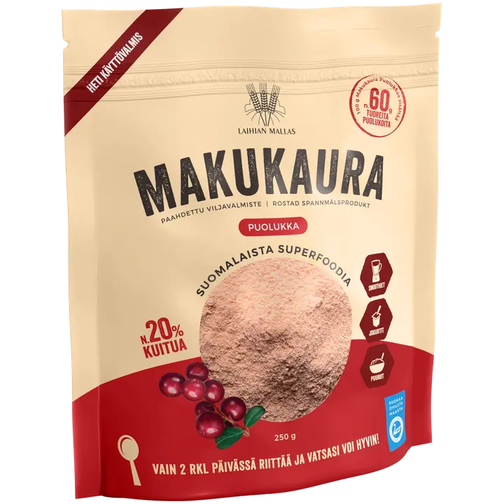 Laihian Makukaura paahdettu viljavalmiste puolukka runsaskuituinen 250 g