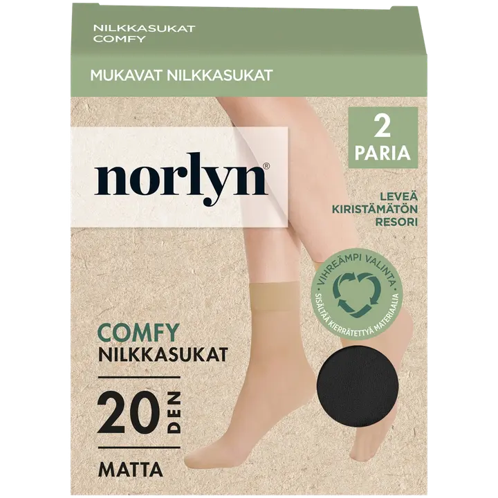 Norlyn naisten nilkkasukat comfy 2-pack 20 den musta, koko 36-41