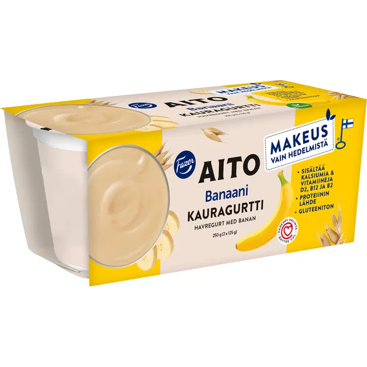 Fazer Aito Kauragurtti Banaani 2x125g, gluteeniton fermentoitu kauravälipala