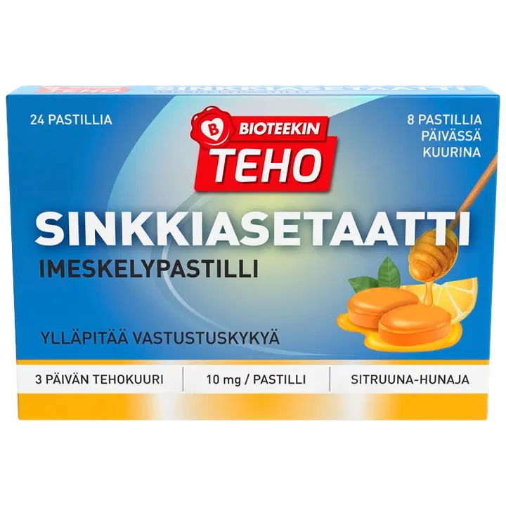 Bioteekki Teho Sinkkiasetaatti Pastilli ravintolisä 24 kpl