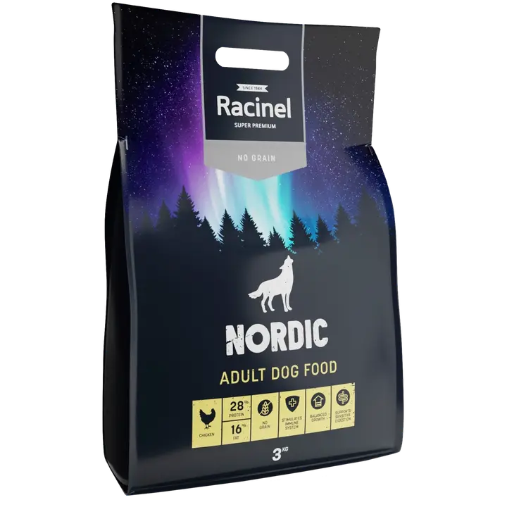 Racinel Nordic adult chicken täysravinto kanasta kaikille aikuisille koirille 3 kg