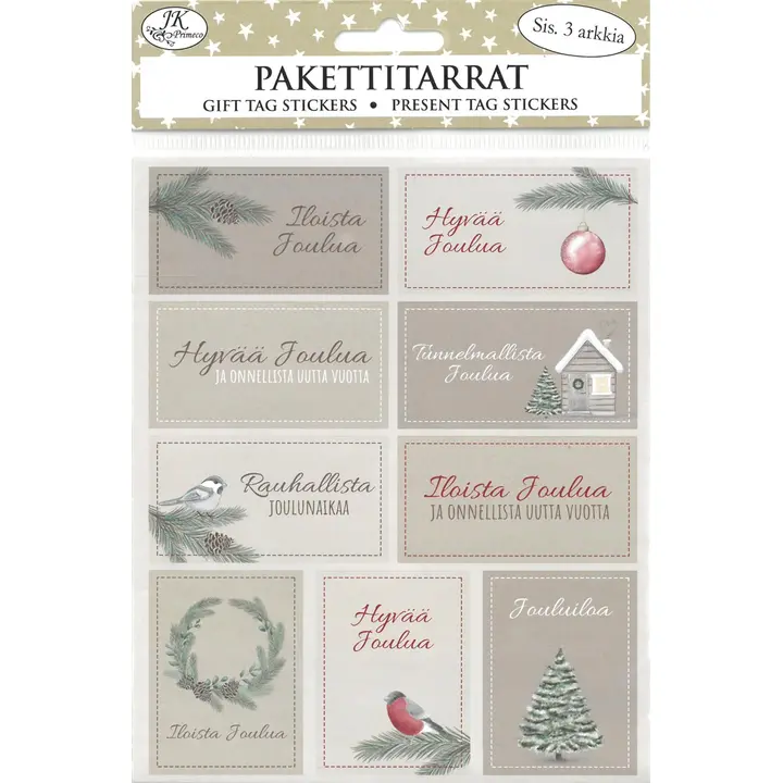 J.K. Primeco Pakettitarra kapea Joulukuvat natur 3ark