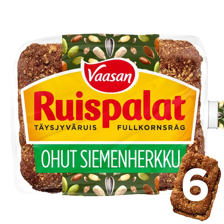 Vaasan Ruispalat Ohut Siemenherkku 240g 6 kpl siementäysjyväruisleipä