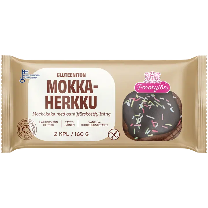 Porokylän Mokkaherkku 2 kpl / 160 g mokkaleivos vanilja-tuorejuustotäytteellä