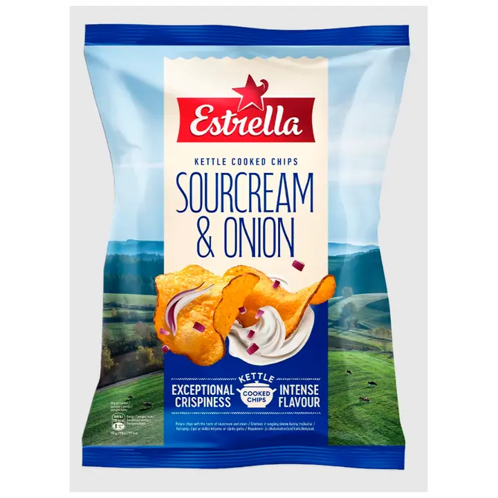 Estrella Kettle Cooked hapukoore-sibulamaitselised kartulikrõpsud 120g