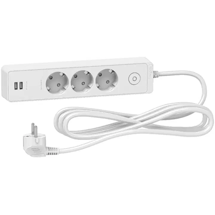Schneider jatkojohto 3-os+2xUSB 3m MSK 3G1.5 valkoinen