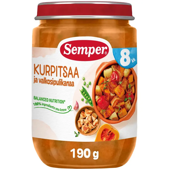 Semper Kurpitsaa ja valkosipulikanaa 8kk lastenateria 190g
