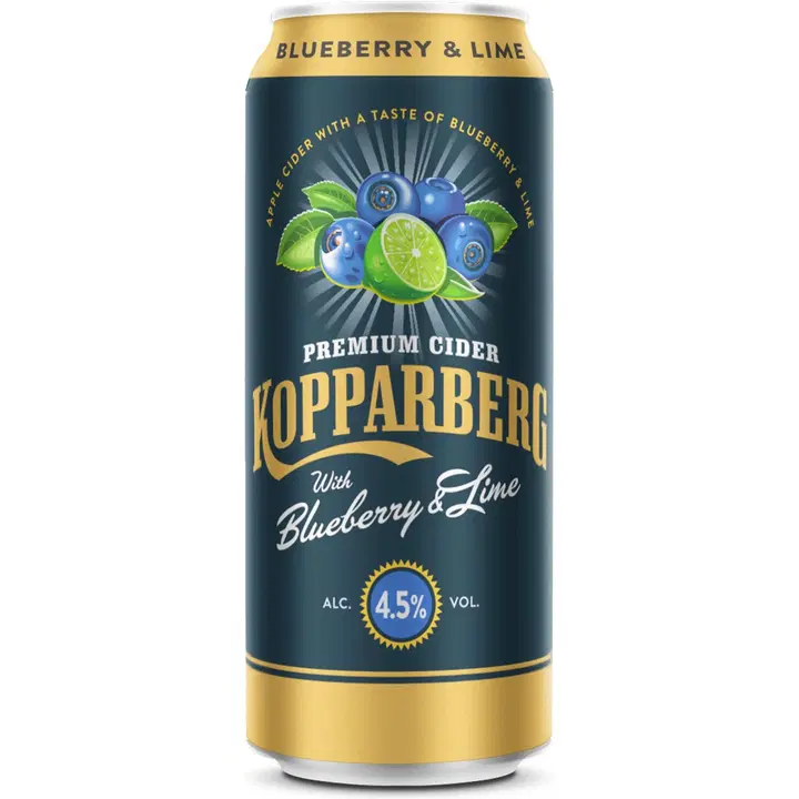 Premium Cider Kopparberg with Blueberry & Lime 4,5%, Mustikan & limen makuinen omenasiideri tölkki 44cl