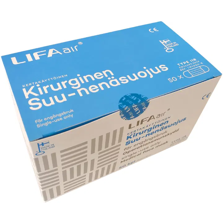 Kirurginen suu-nenäsuojus Type IIR Sininen, 50 kpl Lifa Air