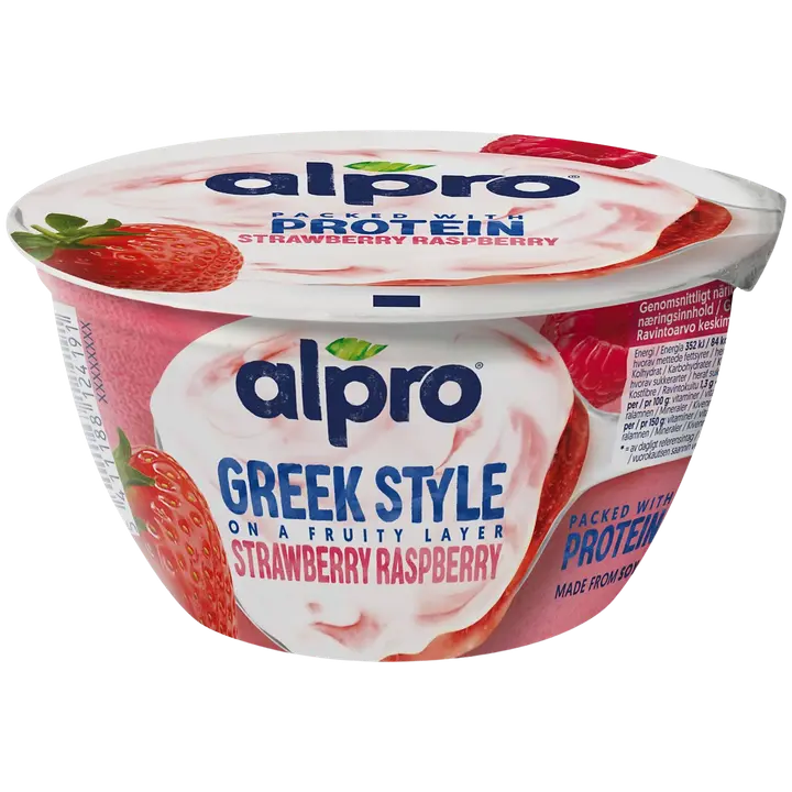 Alpro Greek Style Hapatettu soijavalmiste, mansikka-vadelma 150g