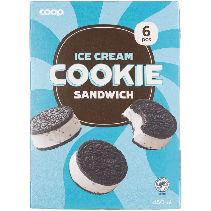 Coop sandwich keksijäätelö 6 kpl 480 ml/270 g