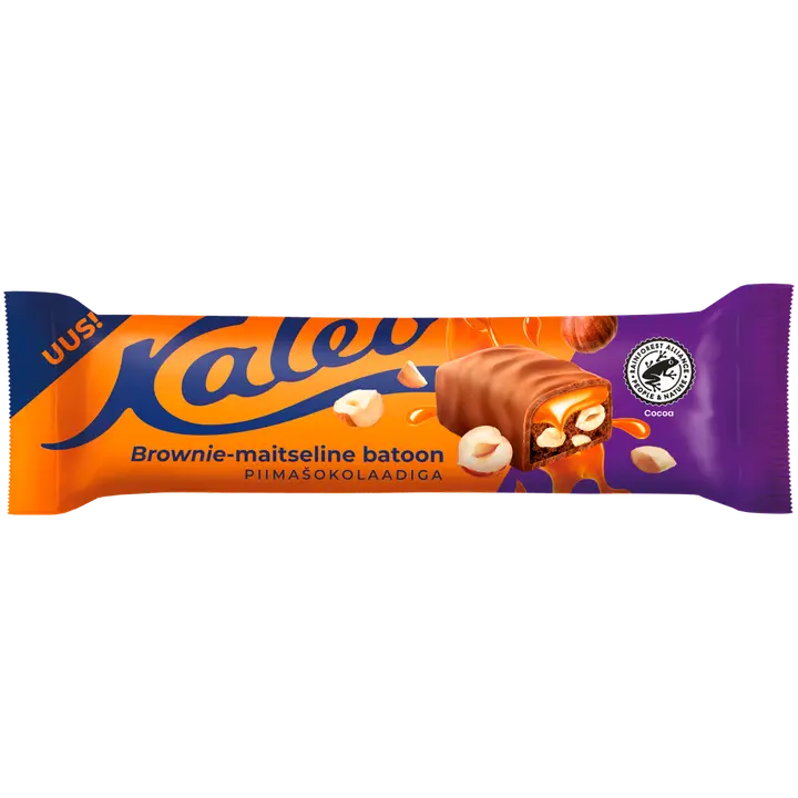 Kalev brownie-maitseline batoon karamelli ja metspähklitega piimašokolaadis 50g