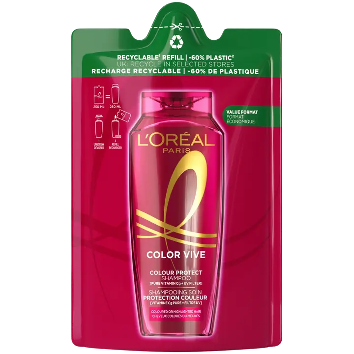 L'Oréal Paris Elvital Color Vive shampoon täyttöpakkaus värjätyille hiuksille 250 ml