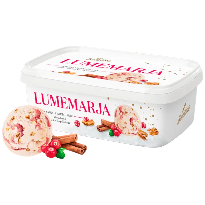 Lumemarja kaneeli-koorejäätis jõhvikalisandi ja Kreeka pähklitega 480