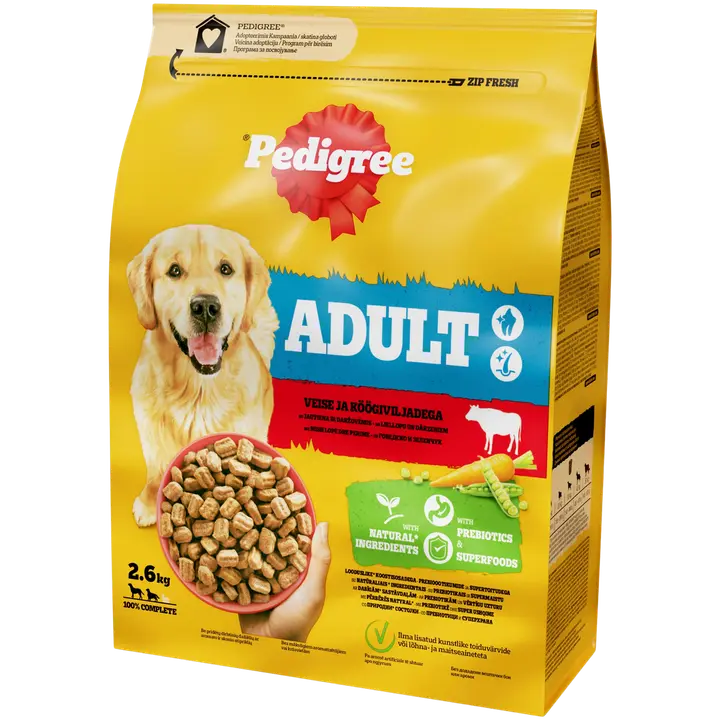 Pedigree kuivtoit täiskasvanud koertele, veise ja juurviljadega , 2.6 kg