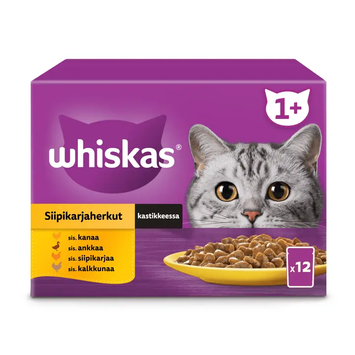 Whiskas 1+ kassitoidu valik linnulihaga kastmes 12x85g
