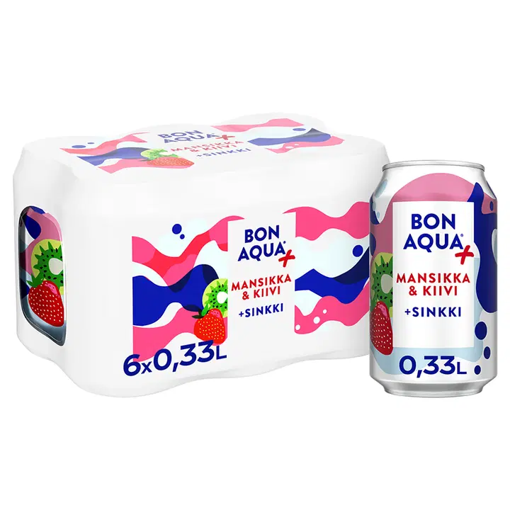 6-pack Bonaqua + Mansikka & Kiivi Hiilihapotettu juoma tölkki 0.33 L