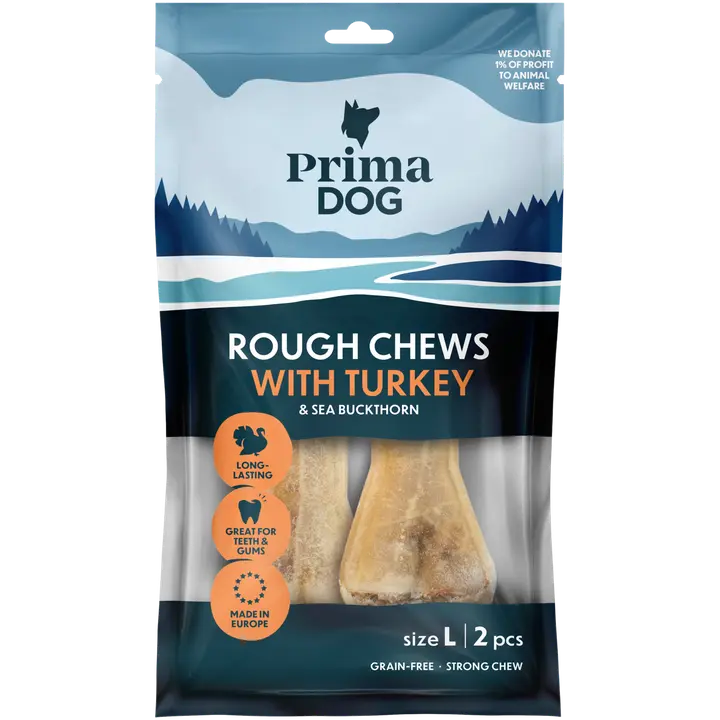 PrimaDog Rough Chews Kalkkuna-Tyrni, täytetty puruluu L 13,5 cm, 2 kpl, 140 g