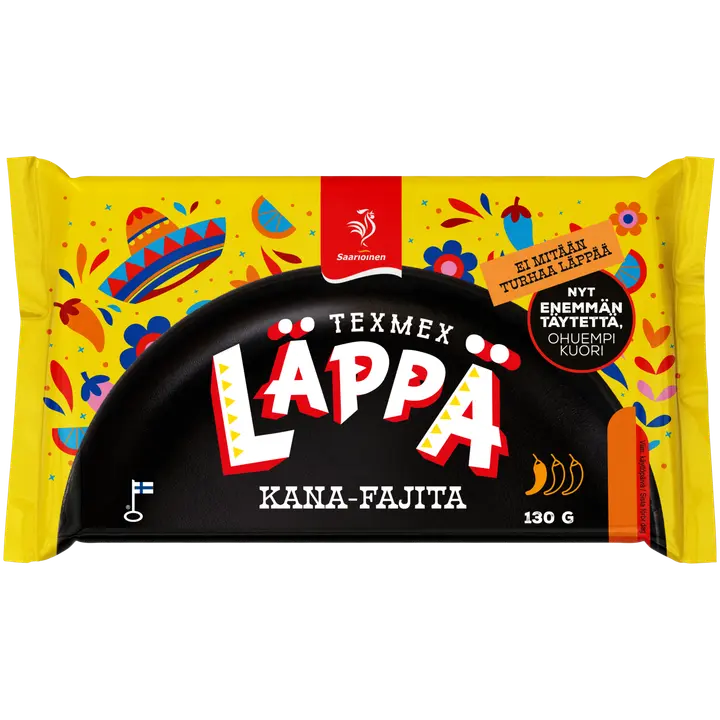 Saarioinen Texmex Läppä kana-fajita, fajitamaustettu kanatäytteinen välipalapizza 130g