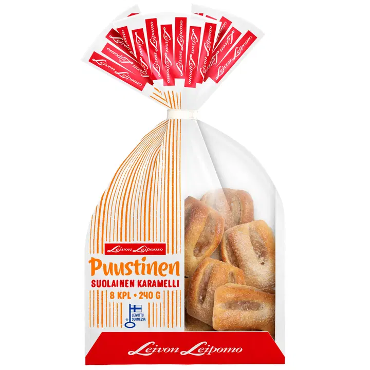 Leivon Leipomo Puustinen pussi pikkupulla suolaisella karamellitäytteellä 8 kpl 240 g