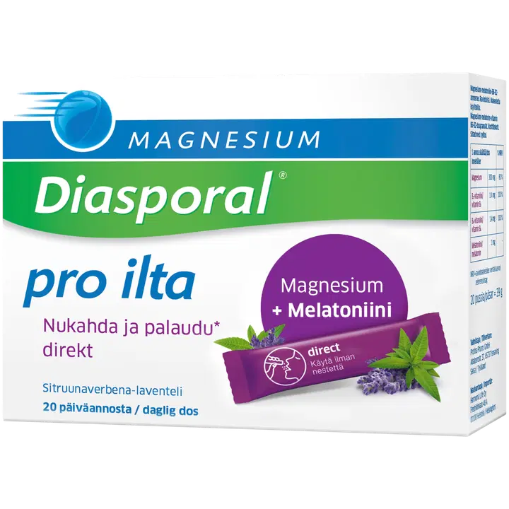 Diasporal magnesium 300 mg pro ilta Direkt annosrae ravintolisä 39g/20kpl