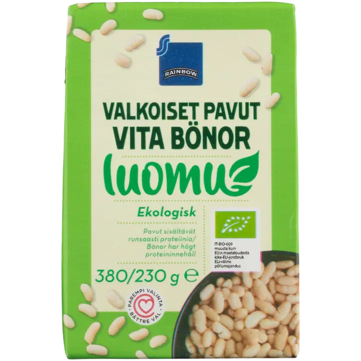 Rainbow valkoiset pavut suolaliemessä luomu 380/230 g