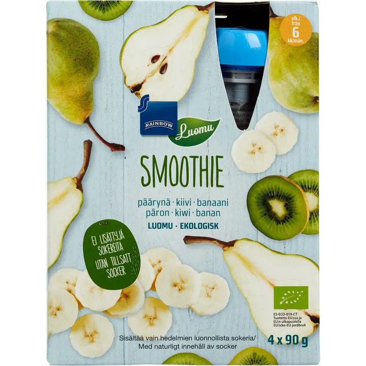 Rainbow Smoothie luomu 4x90g päärynä, kiivi, banaani