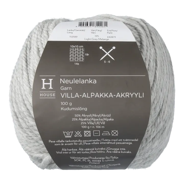 House neulelanka villa-alpakka-akryyli 112589 100 g Light Grey Melange 195