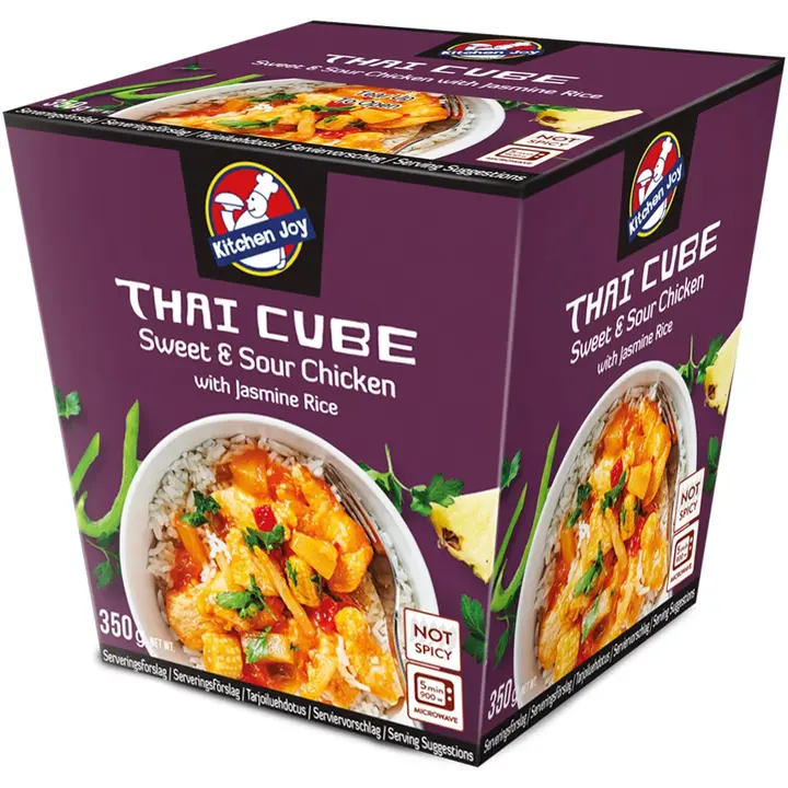 350g Kitchen JoyThai-Cube Sweet and Sour -kanaa ja jasmiiniriisiä, pakasteateria