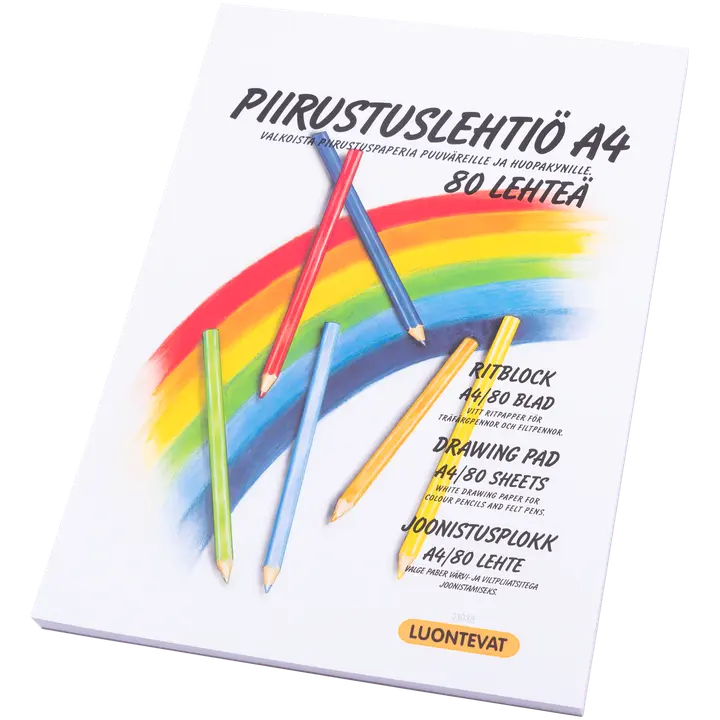 Luontevat piirustuslehtiö A4 80 lehteä Sateenkaari